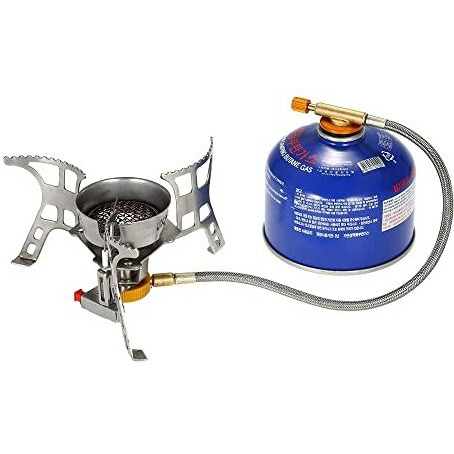 NEAR STOP Stainless Steel Portable Backpacking Stove, Folding Mini Camping Gas Stove With Piezo Ignition, Support Wind-Resistance Camp Stove For Outdoor Camping, Hiking, Cooking With Gas Conversion