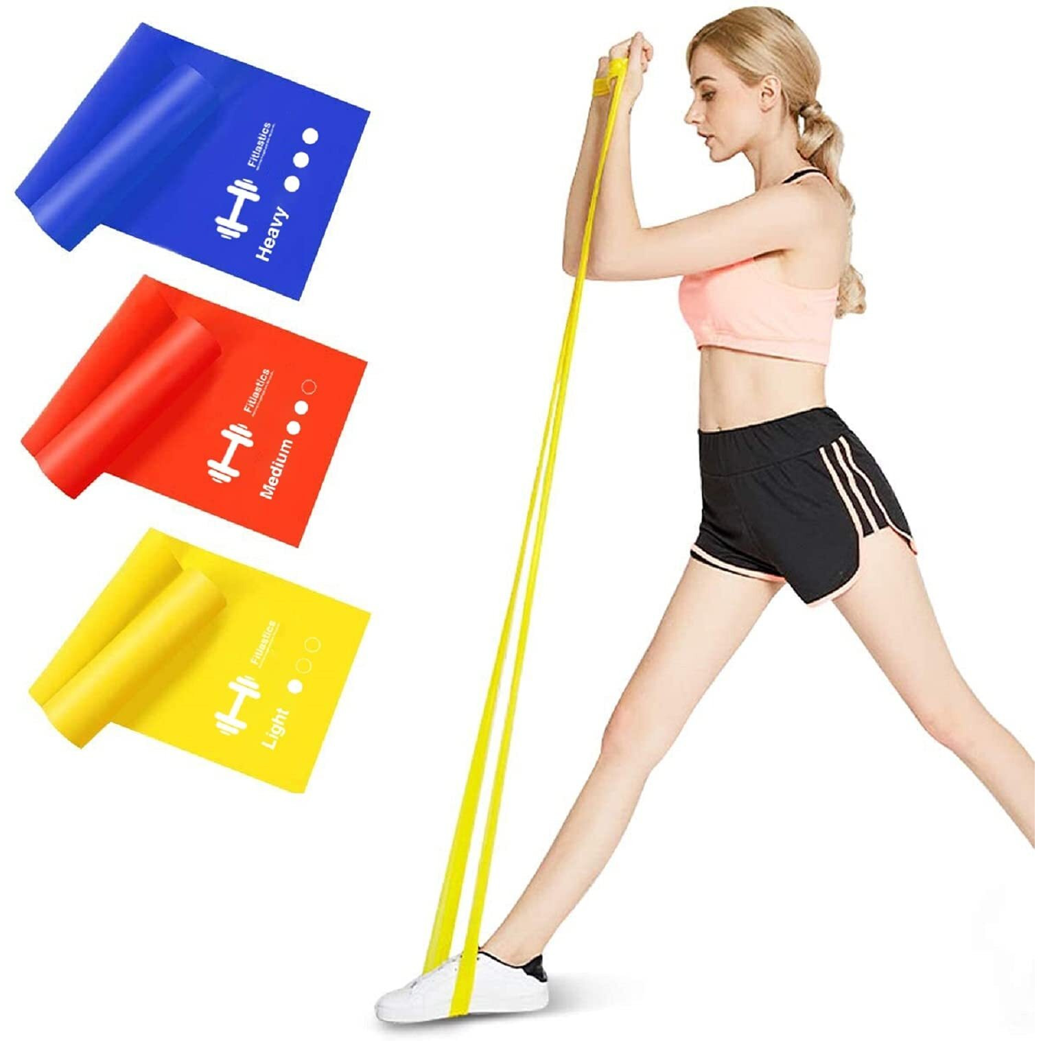 Fitlastics Natural Rubber Resistance Bands For Toning. Strength Training, Stretching, Physical Therapy, Pilates, Yoga Exercises Home Fitness Workouts For Men/Women (25Lbs - 6Ft - Blue Band)