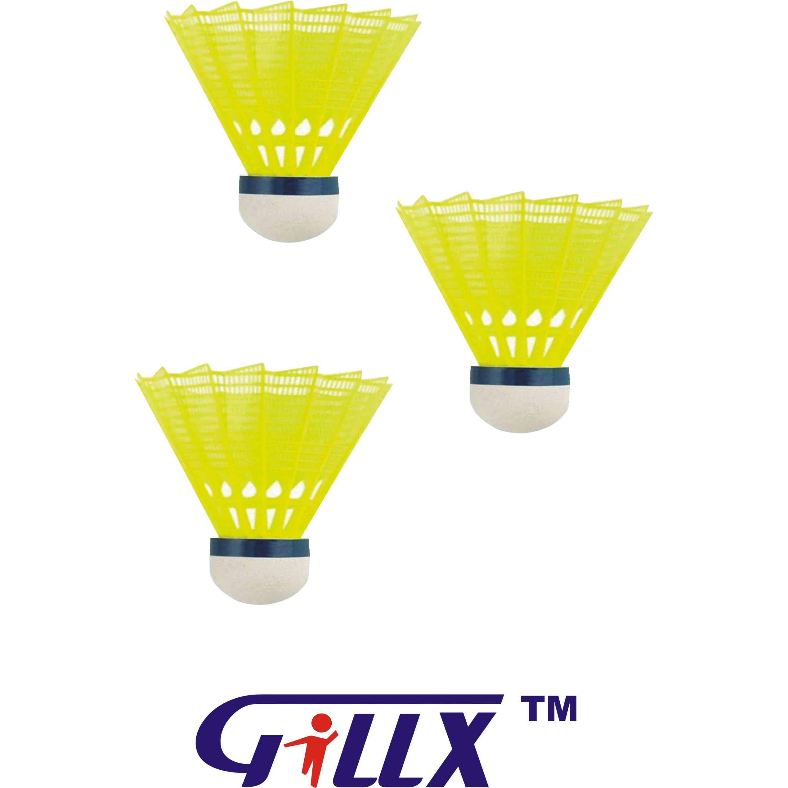 GILLX Badminton Rackets 2 Piece Wx 55 with 3 Nylon Shuttle Cocks for Adults & Kids, Yellow