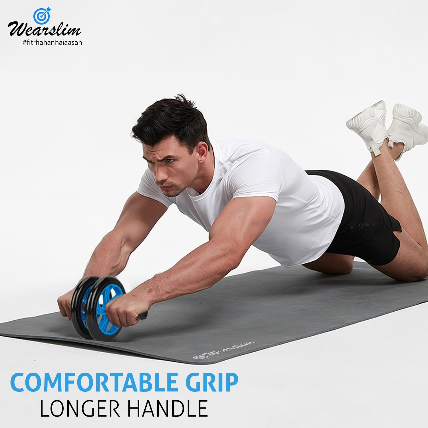 Wearslim Professional Abs Roller for Men and Women Abdominal Wheel for Upper Body Toning Exercise Home Fitness Gym Includes Extra Thick Knee pad (Sky Blue)