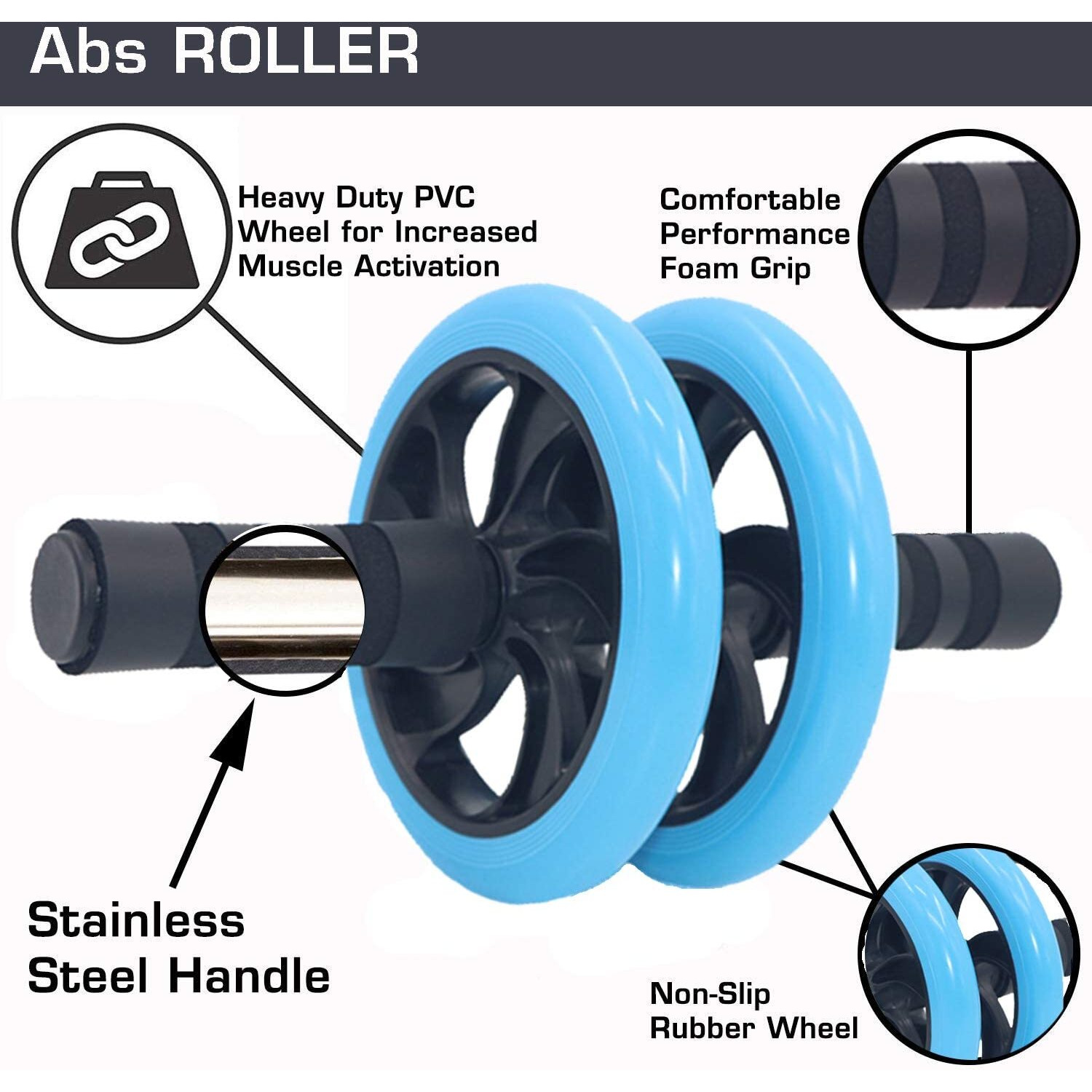 Wearslim Professional Abs Roller for Men and Women Abdominal Wheel for Upper Body Toning Exercise Home Fitness Gym Includes Extra Thick Knee pad (Sky Blue)