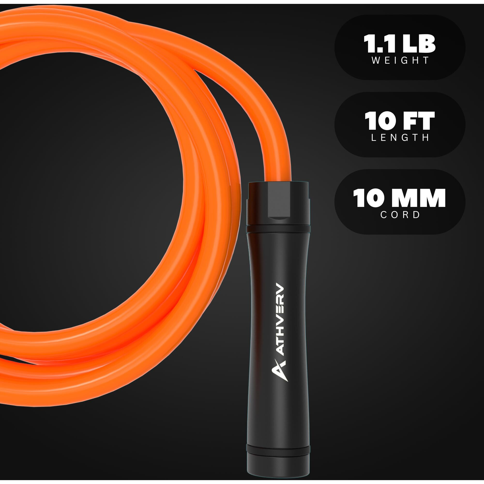 ATHVERV Polyvinyl Chlorine (PVC) Adjustable Heavy Jump Rope 1.1 Lb, 10Mm Weighted Skipping Rope For Strength Training. (Orange)