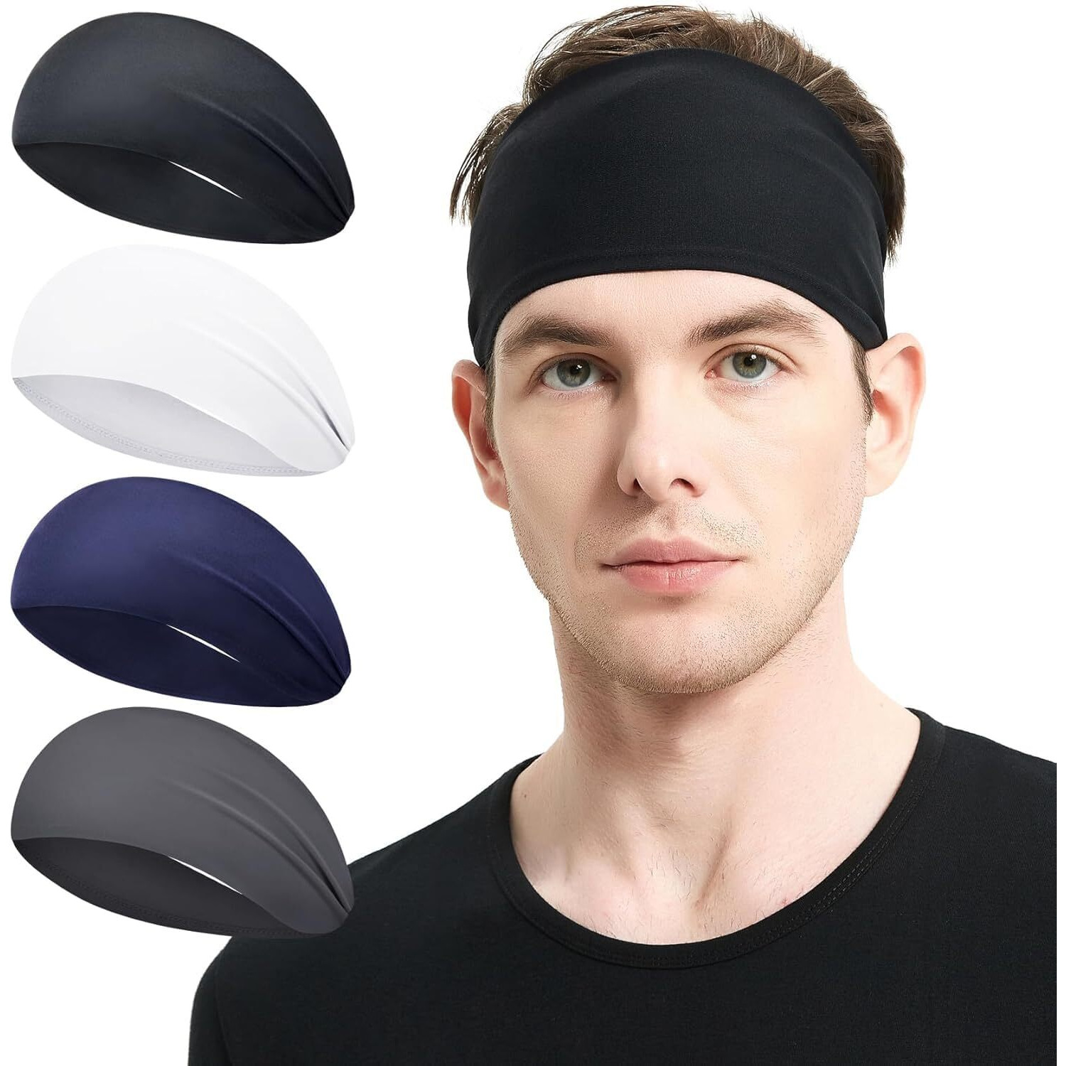 PAROPKAR Sports Headbands for Men and Women (4 Pack) - Lightweight Sweat Band Moisture Wicking Workout Sweatbands for Running, Cross Training, Yoga and Bike - Unisex Hairband (Headband Multi 2)