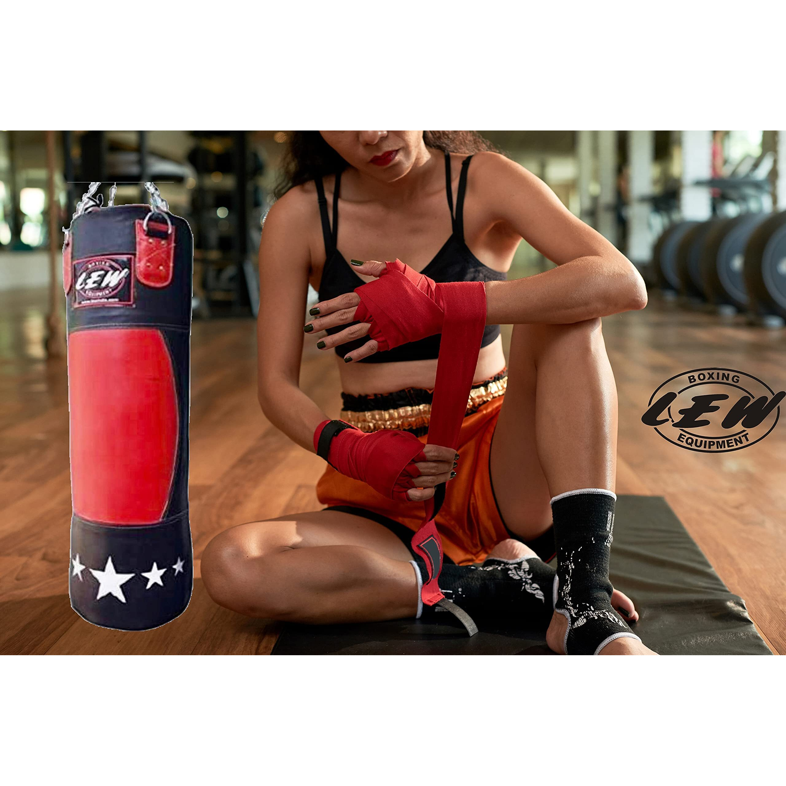 LEW 4 FT Retro Two Tone Koskin Leather Heavy Bag Leather Punch Bag Boxing MMA Sparring Punching Training Kick Boxing Muay Thai with Hanging Chain
