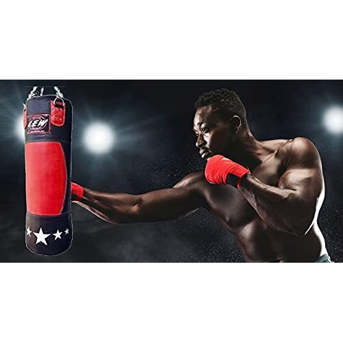 LEW 4 FT Retro Two Tone Koskin Leather Heavy Bag Leather Punch Bag Boxing MMA Sparring Punching Training Kick Boxing Muay Thai with Hanging Chain
