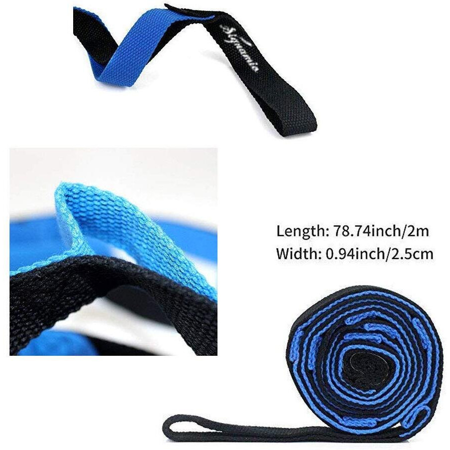 SIGNAMIO Multi Grip Hamstring Yoga 8 Loop Exercise Belt Stretch Strap Band Rope for Stretching Men Women with Yoga Fitness Booklet - Blue-Black-1pcs