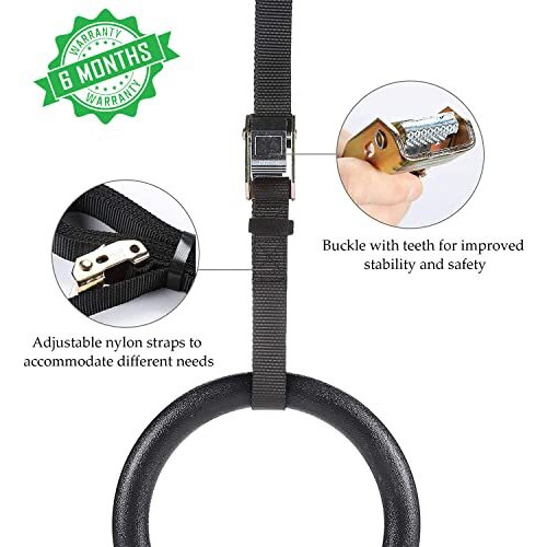 FirstFit Gymnastics Rings, Roman Ring 1000 lbs Capacity with 14.5ft Adjustable Buckle Straps for Cross Fitness Functional Training for Home Gym Full Body Workout - Black