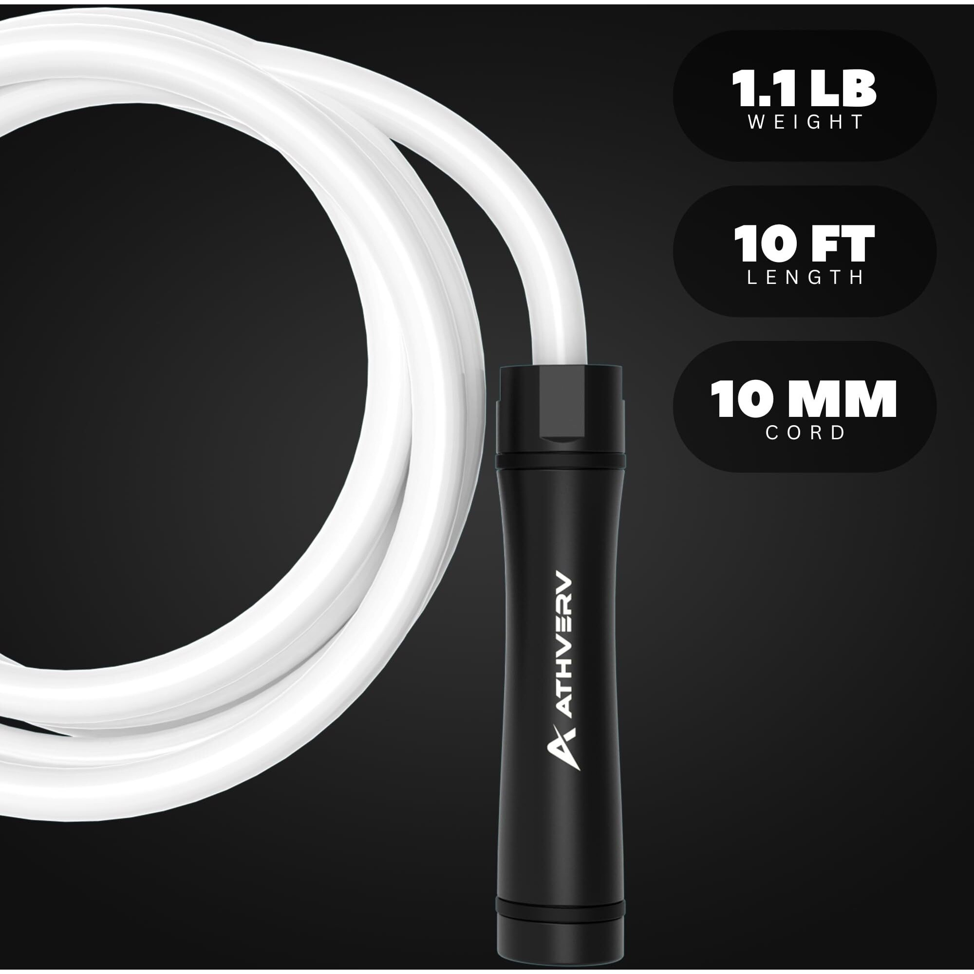 Athverv Adjustable Heavy Jump Rope 1.1 LB, 10mm Weighted Skipping Rope for Strength Training. (White)