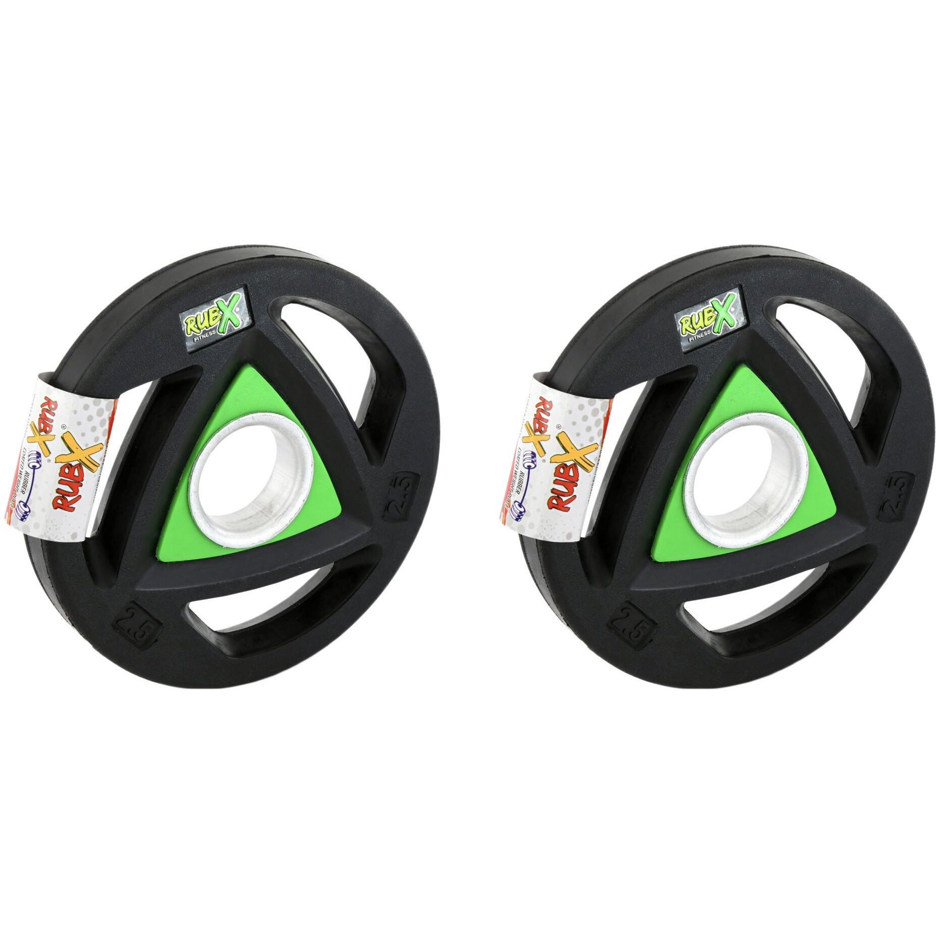 RUBX Rubber Coated Metal Integrated Tri-Grip Olympic Weight Plates 50 MM Center Hole Diameter (25)