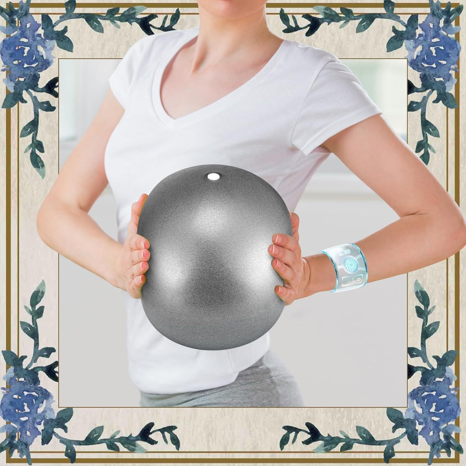 PRANIJ Durable Small Soft Yoga Exercise Balls with Inflatable Straw, Mini Pilates Ball 23 CM/9 Inchs for Core Training Exercise (Grey)