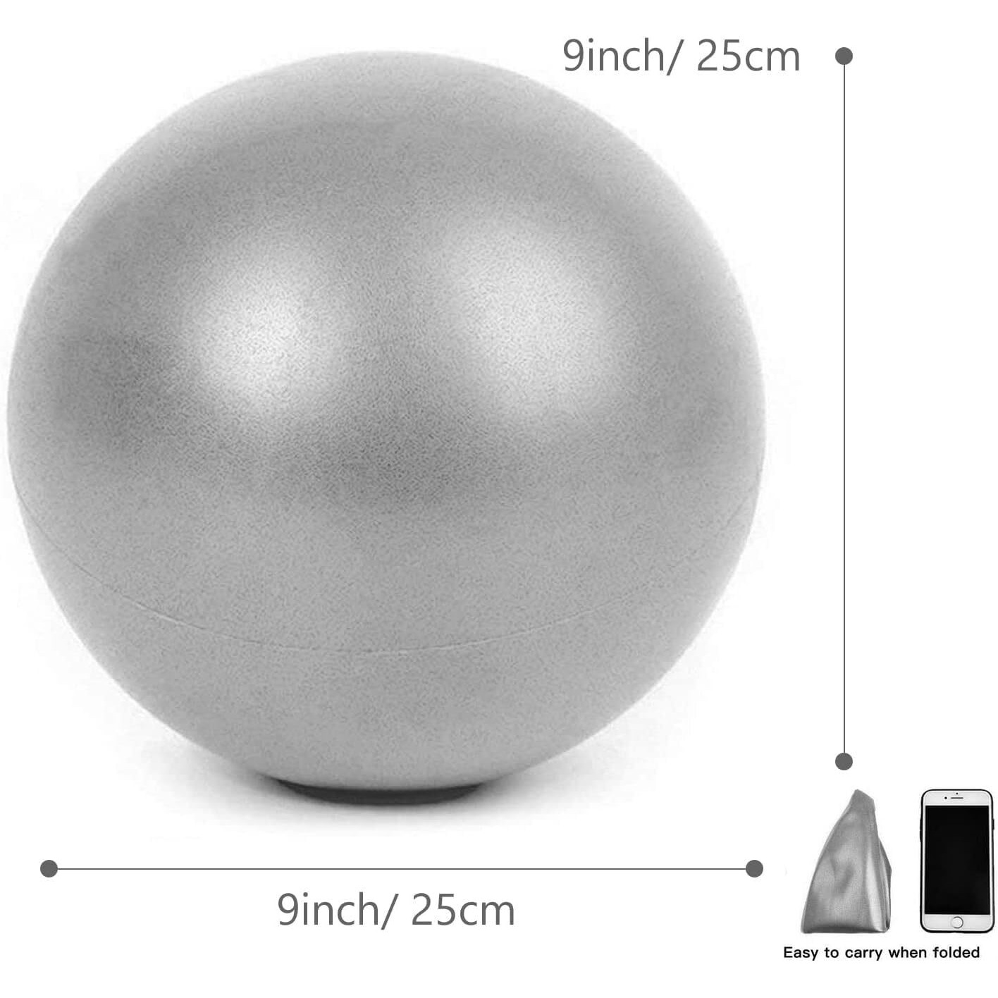 PRANIJ Durable Small Soft Yoga Exercise Balls with Inflatable Straw, Mini Pilates Ball 23 CM/9 Inchs for Core Training Exercise (Grey)