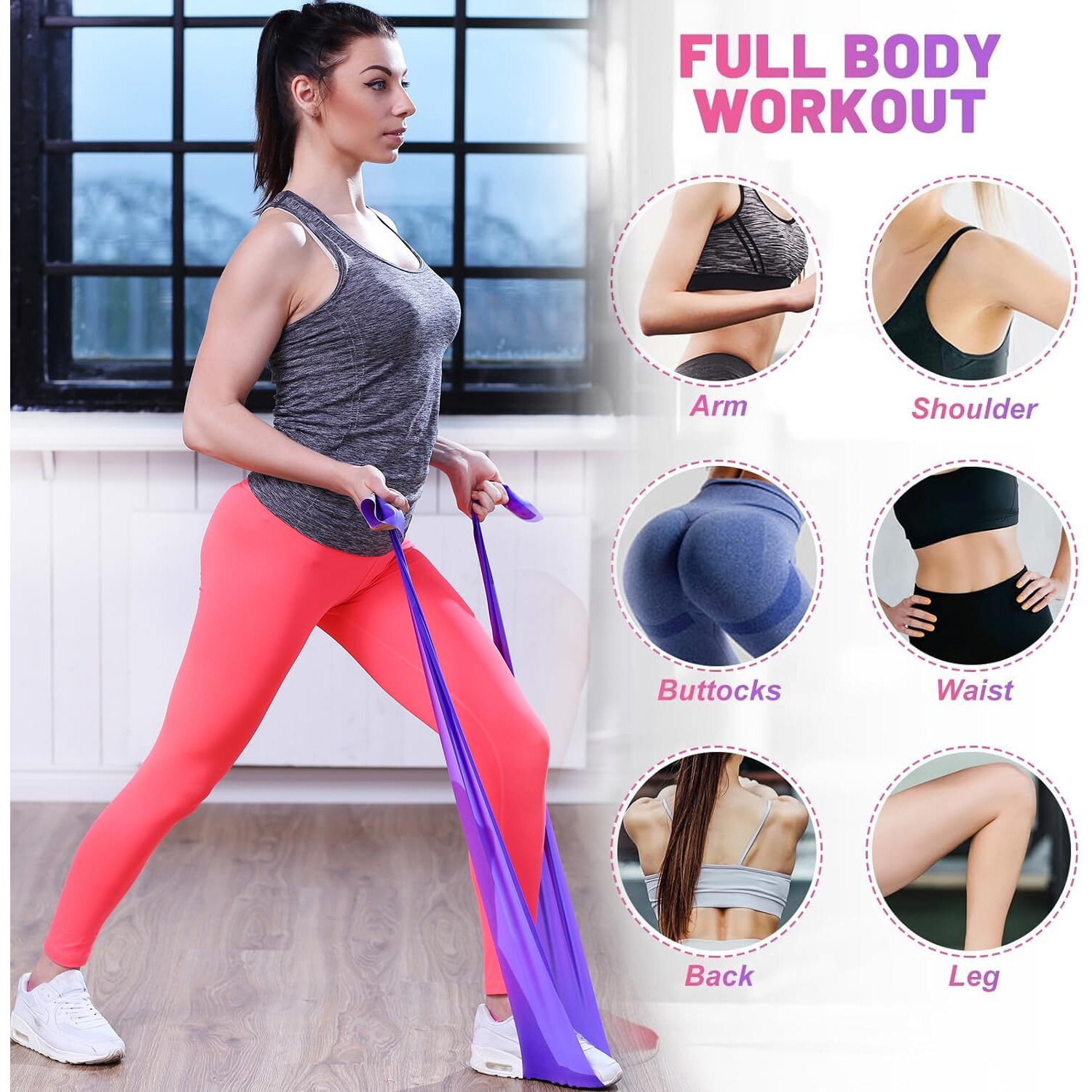 FirstFit Resistance Bands Exercise Elastic Bands Latex Bands for Pilates Yoga Phycial Therapy Rehab Home Gym Workout Fitness (1.5 Meter Purple)
