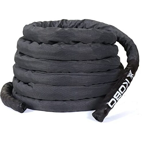 Kobo Rope Pro Black Professional Battle Rope Exercise Bottle Rope Gym 1.5-inch Thick (with Cover 30 Feet)