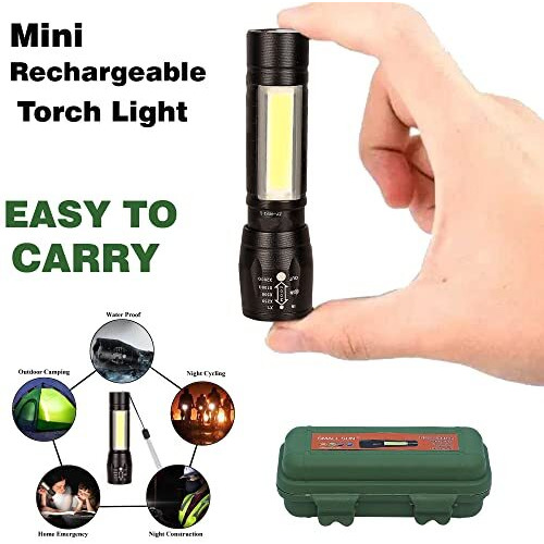 Care 4 Re Chargeable led Torch with Side Light for Emergency Light, 3 Modes, USB Charging, Aluminium Alloy Body
