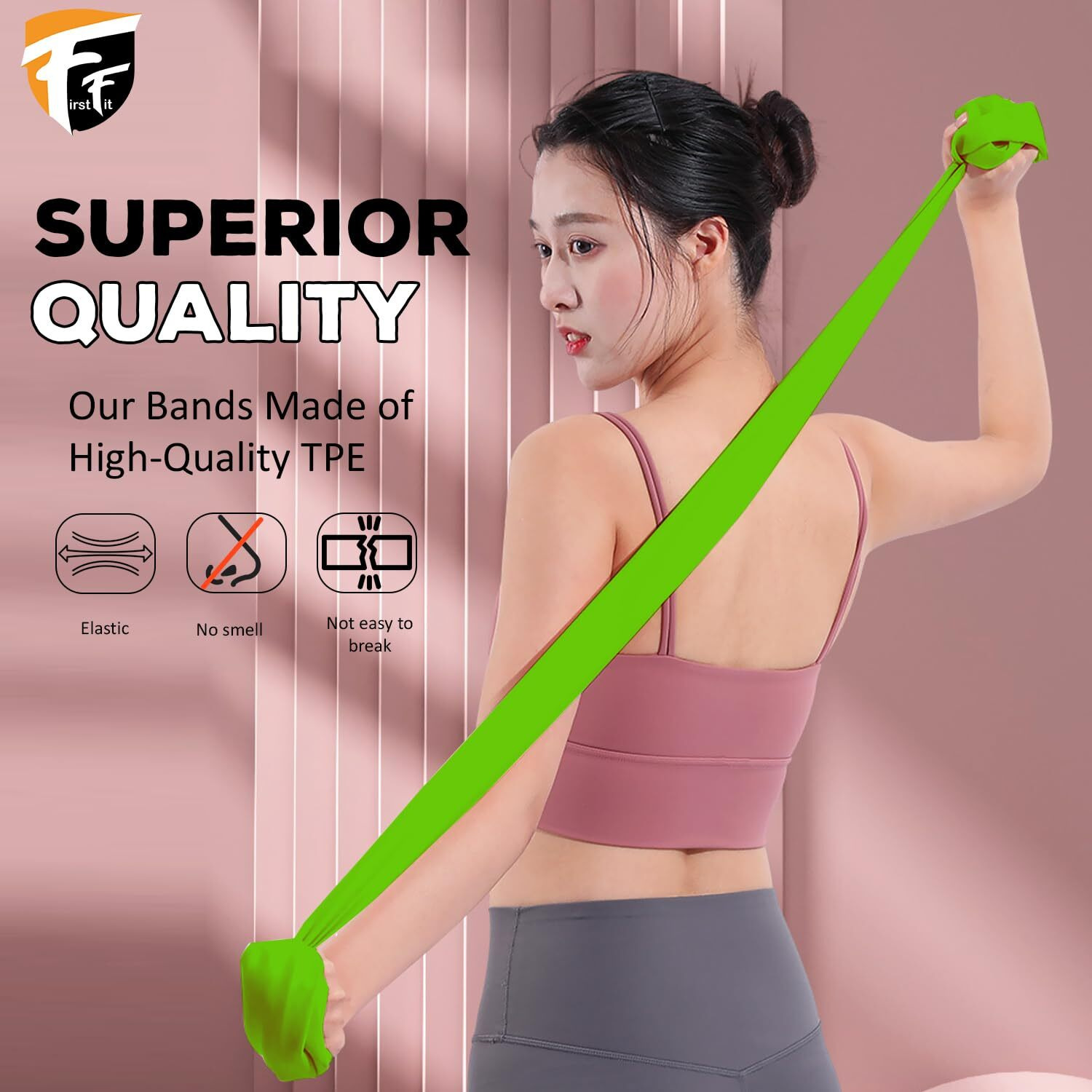 FirstFit Natural Rubber Resistance Loop Bands | Elastic Exercise Band Set | Best Resistant Workout Loops For Booty, Glute, Leg & Thigh Exercising (1.5 Meter Green)
