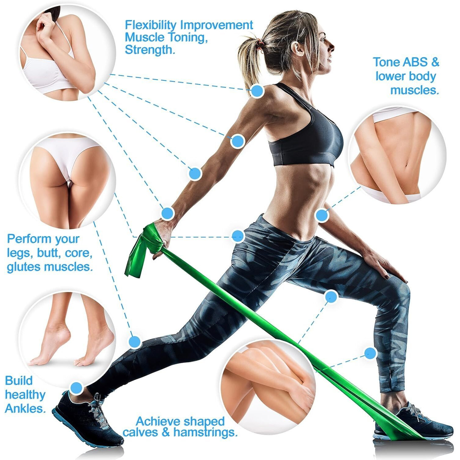 FirstFit Natural Rubber Resistance Loop Bands | Elastic Exercise Band Set | Best Resistant Workout Loops For Booty, Glute, Leg & Thigh Exercising (1.5 Meter Green)