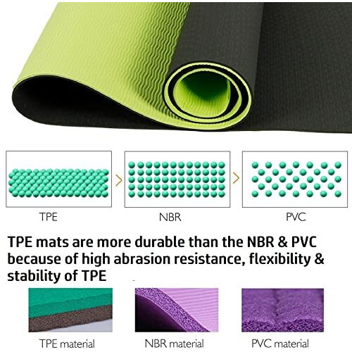 Bodylastics Yoga Mat for Men and Women with Carry Bag TPE 6ft x 2ft x 6mm Large Size Anti Slip & Anti Tear Workout Mat (Black/Green)