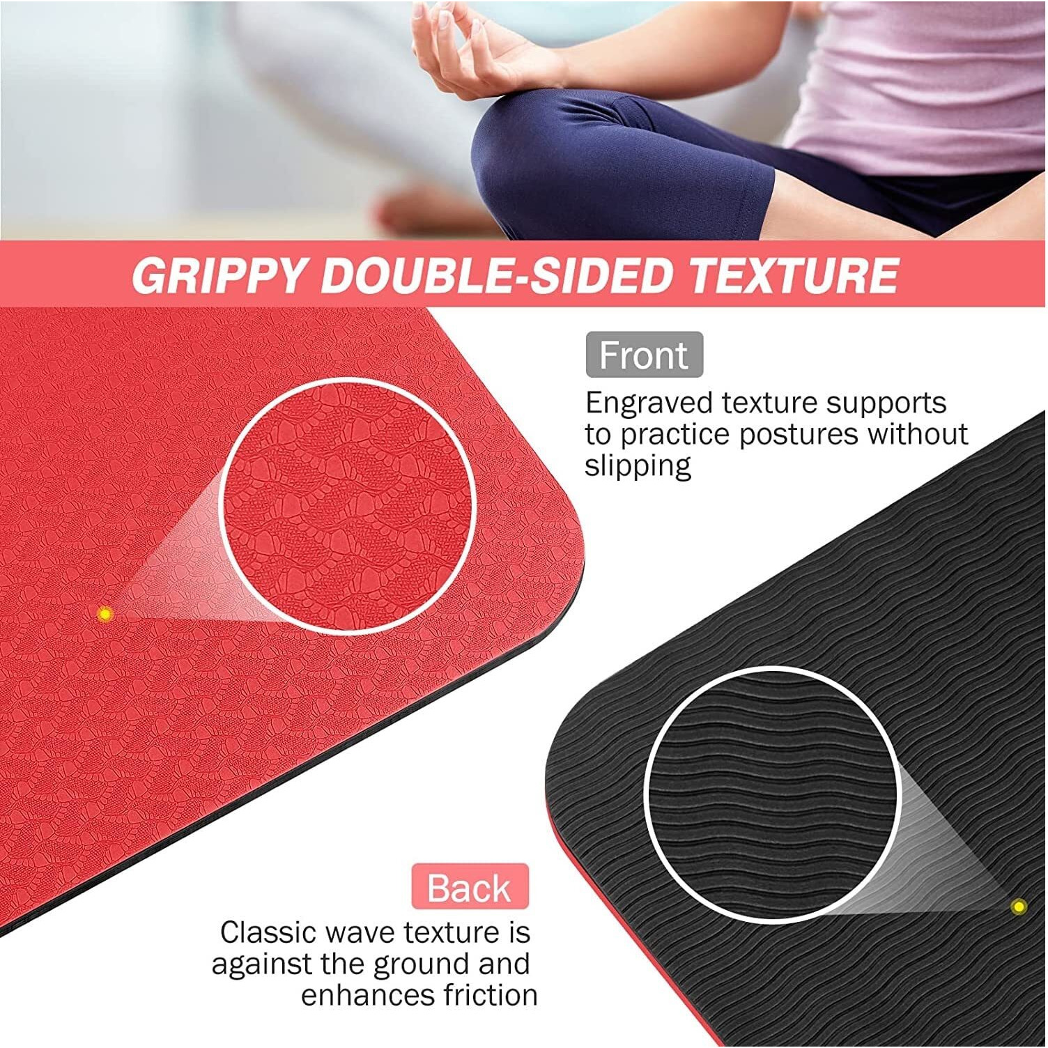 Bodylastics Yoga Mat for Men and Women with Carry Bag TPE 6ft x 2ft x 6mm Large Size Anti Slip & Anti Tear Workout Mat (Red/Black)