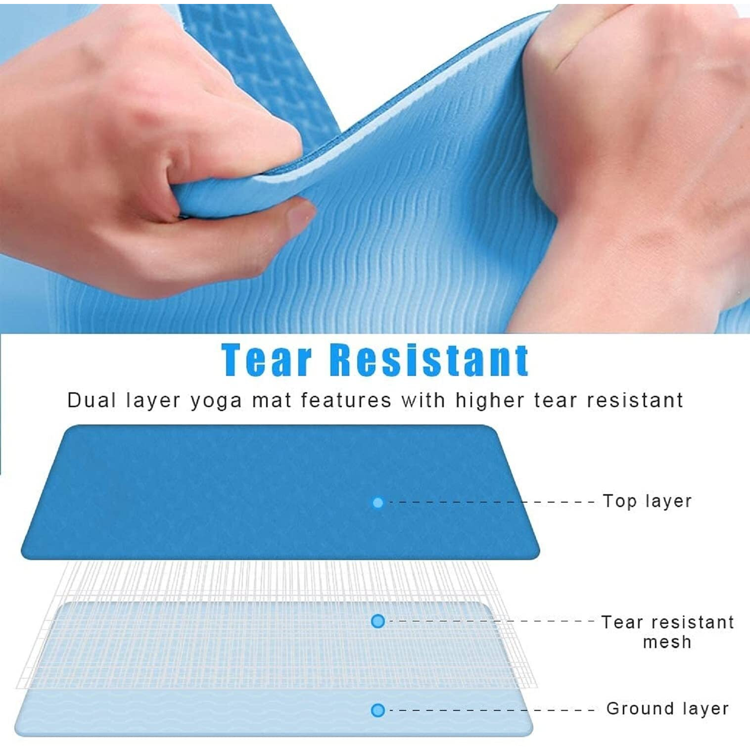 Bodylastics Yoga Mat for Men and Women with Carry Bag TPE 6ft x 2ft x 6mm Large Size Anti Slip & Anti Tear Workout Mat (Blue/Blue)
