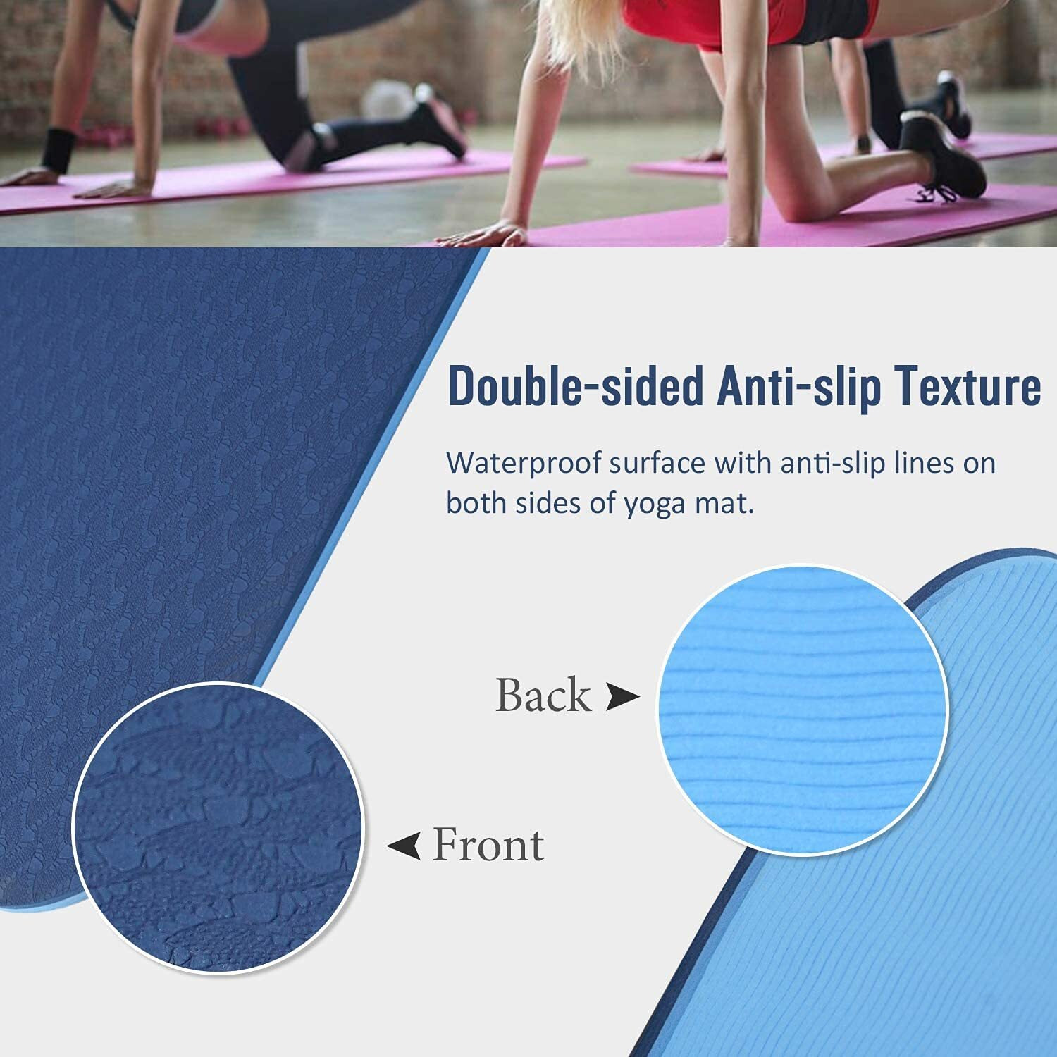 Bodylastics Yoga Mat for Men and Women with Carry Bag TPE 6ft x 2ft x 6mm Large Size Anti Slip & Anti Tear Workout Mat (Blue/Blue)