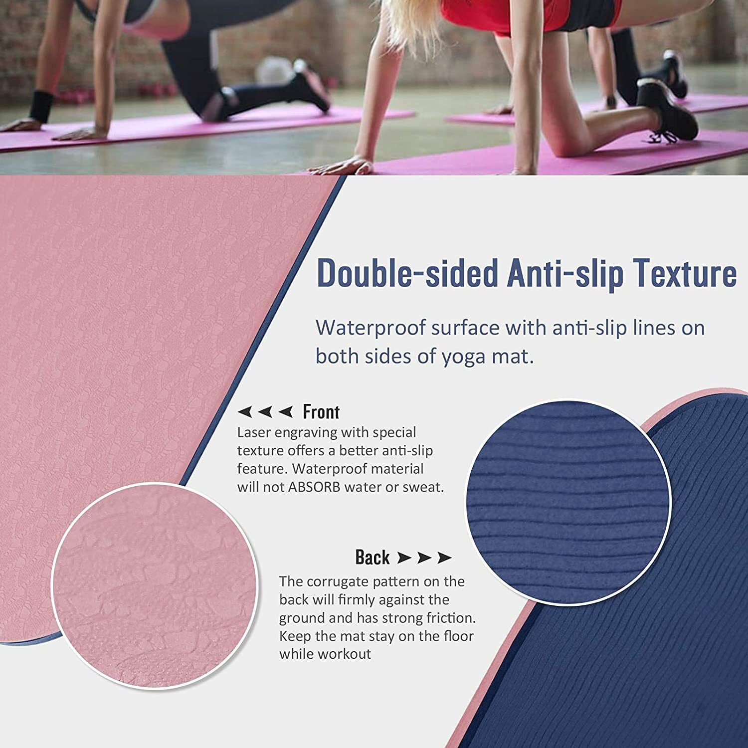 Bodylastics Yoga Mat for Men and Women with Carry Bag TPE 6ft x 2ft x 6mm Large Size Anti Slip & Anti Tear Workout Mat (Pink/Blue)
