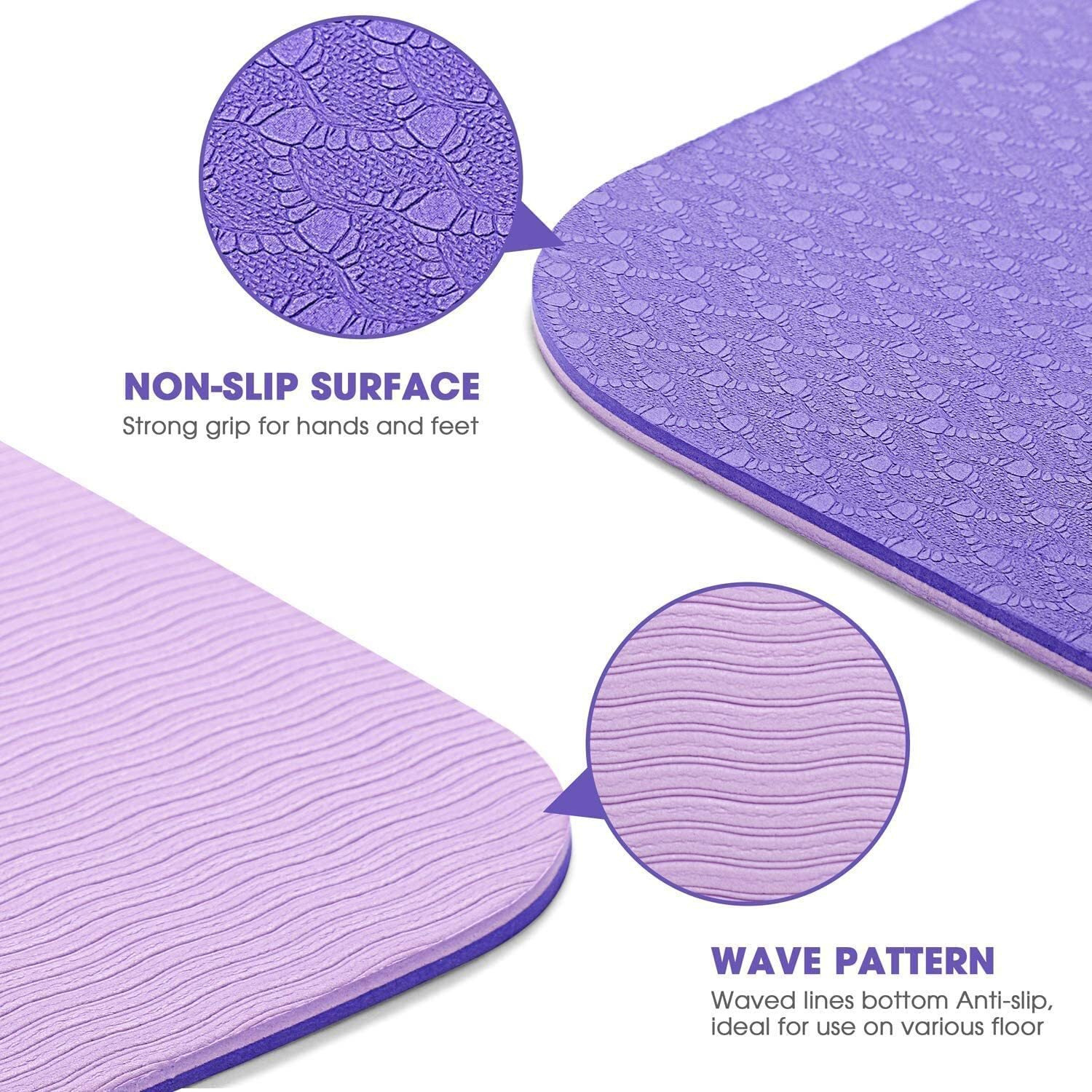 Bodylastics Yoga Mat for Men and Women with Carry Bag TPE 6ft x 2ft x 6mm Large Size Anti Slip & Anti Tear Workout Mat (Violet/Light Violet)