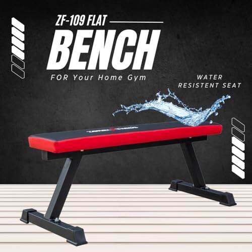 Zorex Fitness (ZF-109) Flat Bench Red Black Workout Bench for Home Gym Bench for Home Gym Gym Bench for Home Workout Multipurpose Exercise Bench Gym Table Bench for Home Weightlifting Bench with 200kg weight Capacity.