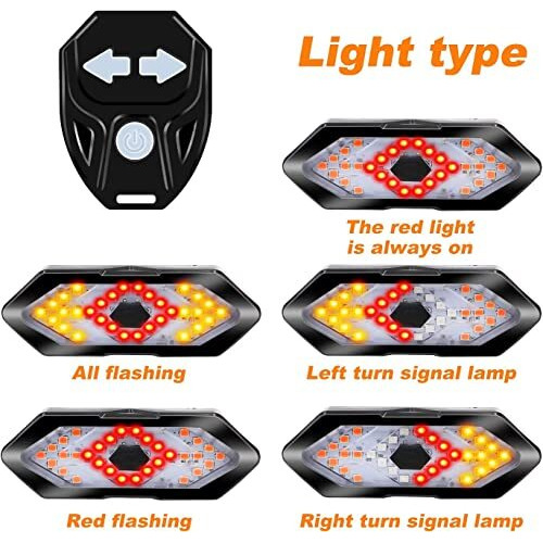 Linist Bicycle Tail Light Turn Signals,5 Modes 3 in 1 Function Rear Bicycle Indicator Light Tweeter Wireless Remote Control Rear Light USB Rechargeable Safety Warning Bike Lights, Easy to Fit