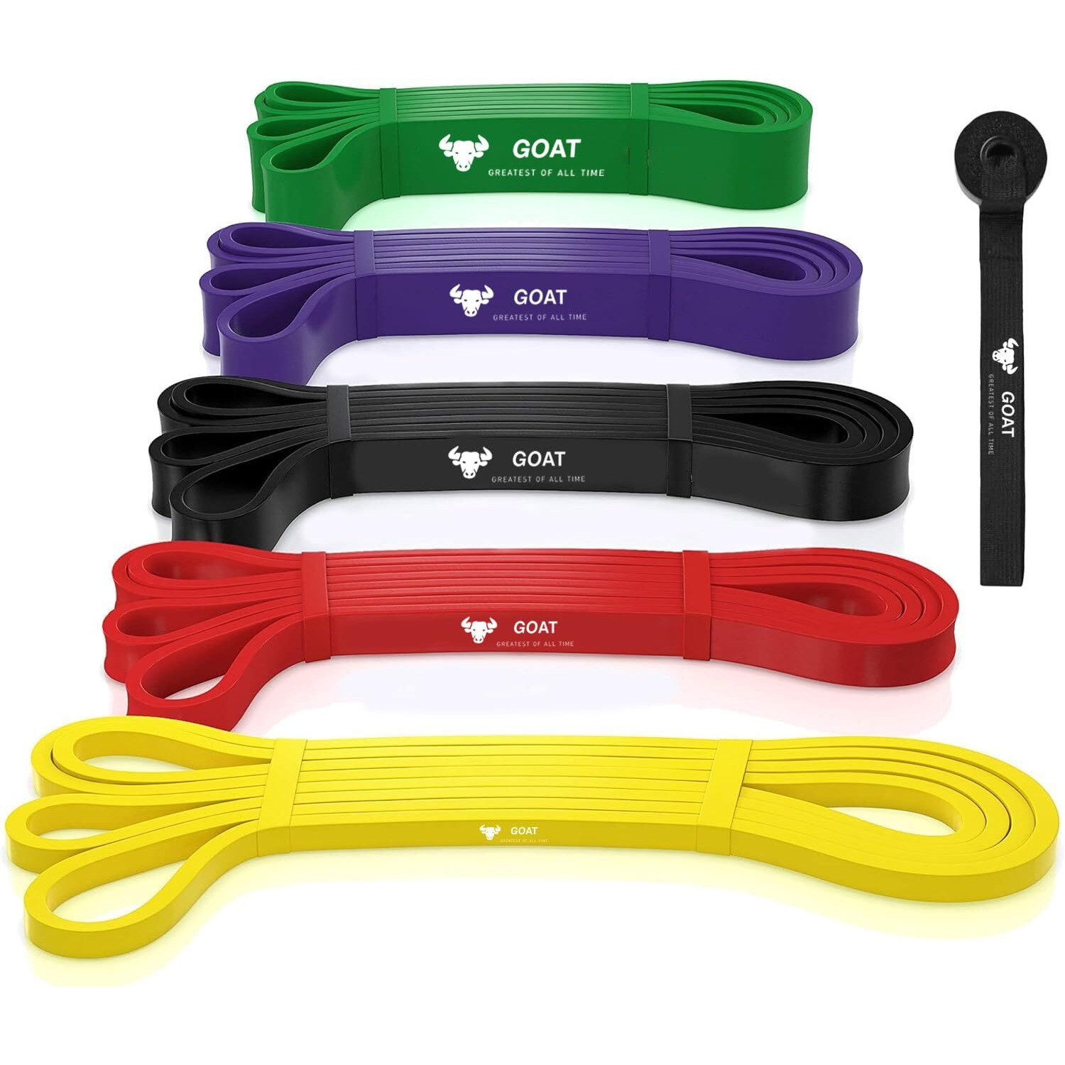 GOAT Resistance Bands for Workout for Men and Women | Assist Bands for Pull Ups, Stretching, Weight Loss | Exercise Band for Home Gym Fitness Anti Snap Natural Latex (Set of 5 + Door Anchor)