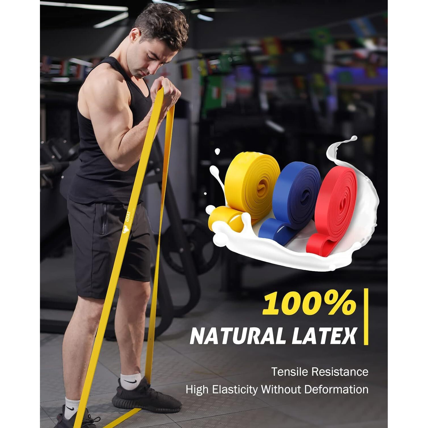 GOAT Resistance Bands for Workout for Men and Women | Assist Bands for Pull Ups, Stretching, Weight Loss | Exercise Band for Home Gym Fitness Anti Snap Natural Latex (Set of 5 + Door Anchor)