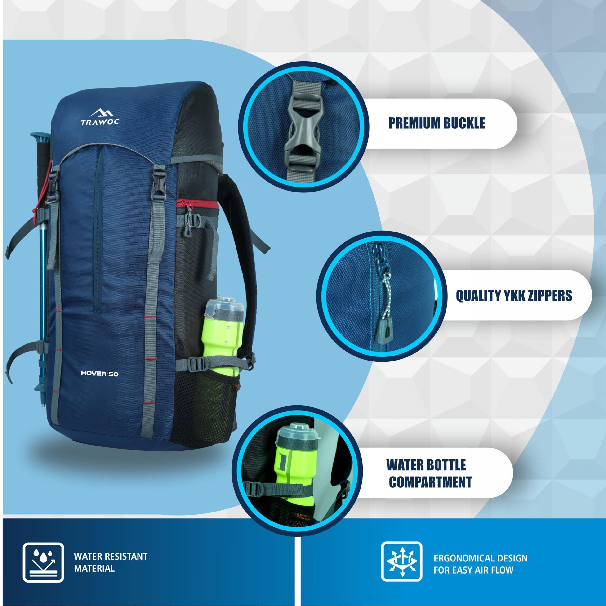 TRAWOC HOVER 50L Travel Backpack for Men & Women Trekking Hiking Rucksack Bag for Men & Women, LHK002, Navy Blue