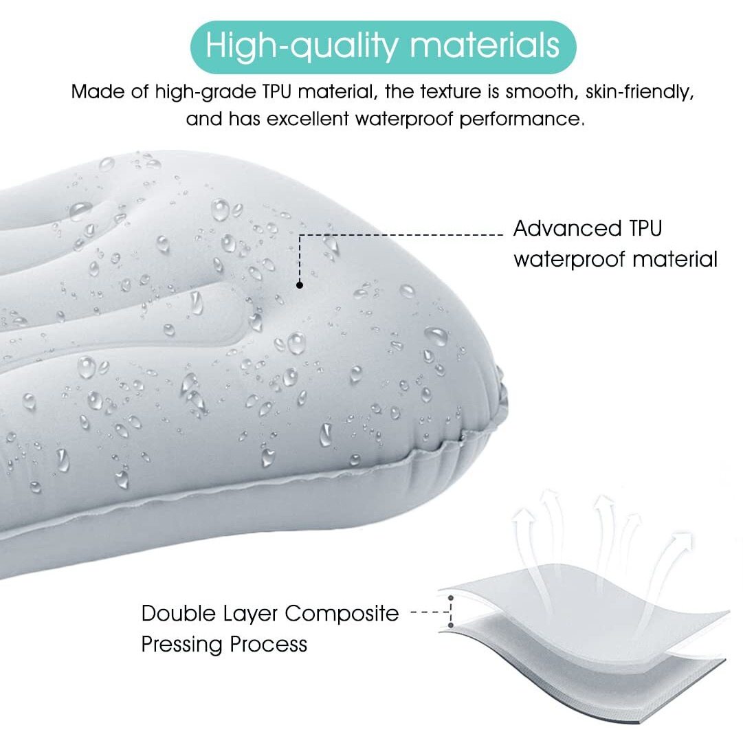 PALAY Travel Air Pillow, Ultralight Inflatable Camping Travel Pillow, Ergonomic Inflating Pillows for Neck Lumbar Support While Camp, Silver