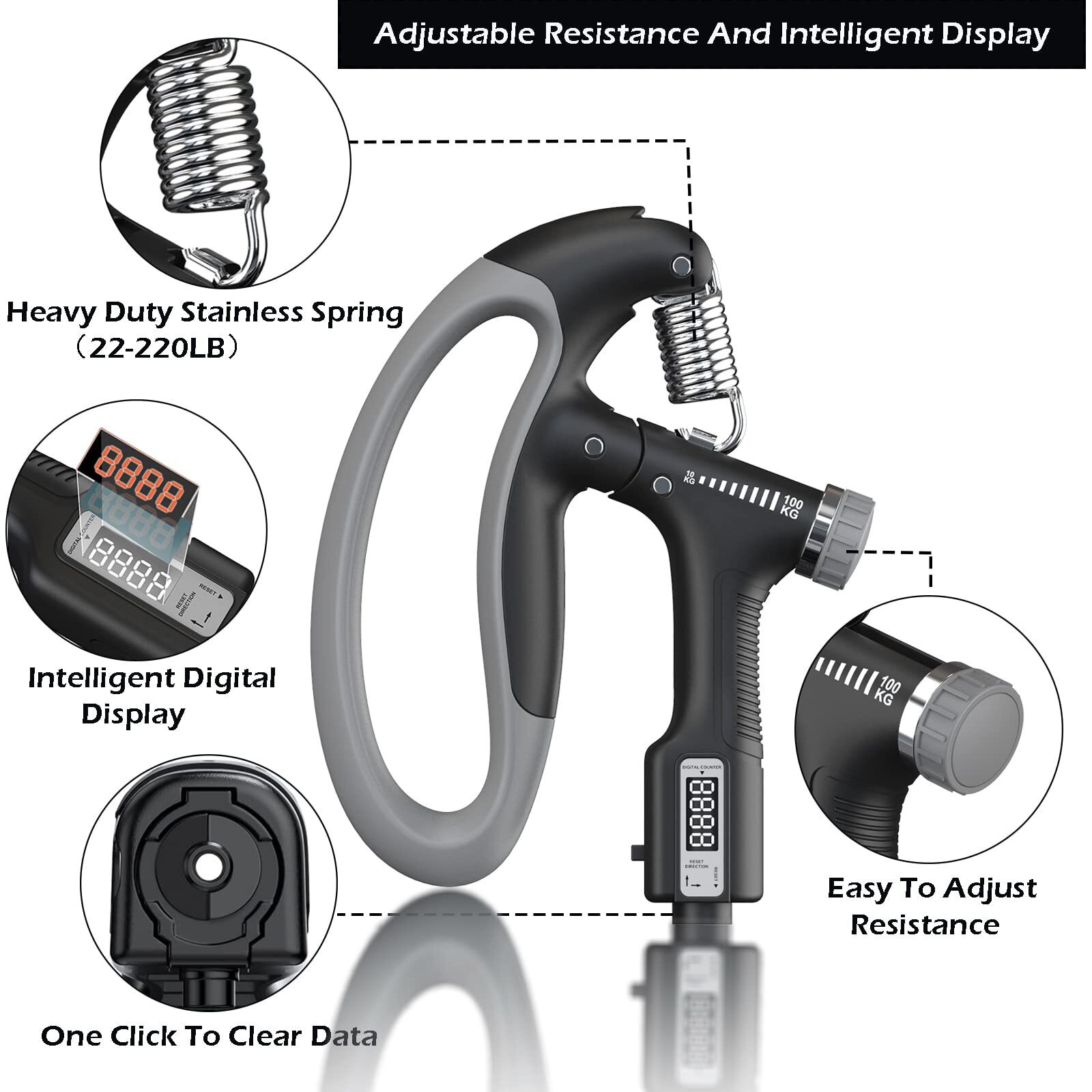 FirstFit Hand Grip Strengthener and Forearm Strengthener with Adjustable Resistance 22-220Lbs with Digital Counter for Strength Muscle Building and Injury Recover For Athletes Sports - Assorted Color
