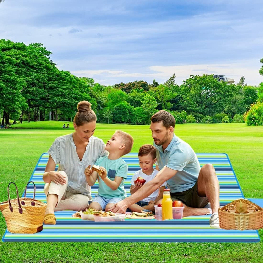 SENTAVIL Picnic Mat Large Outdoor Waterproof Sand Proof Portable Foldable Picnic mat for Lightweight for Spring Summer Vacation Camping, Beach, Park (1 Pc, Blue, 175x150 cm)