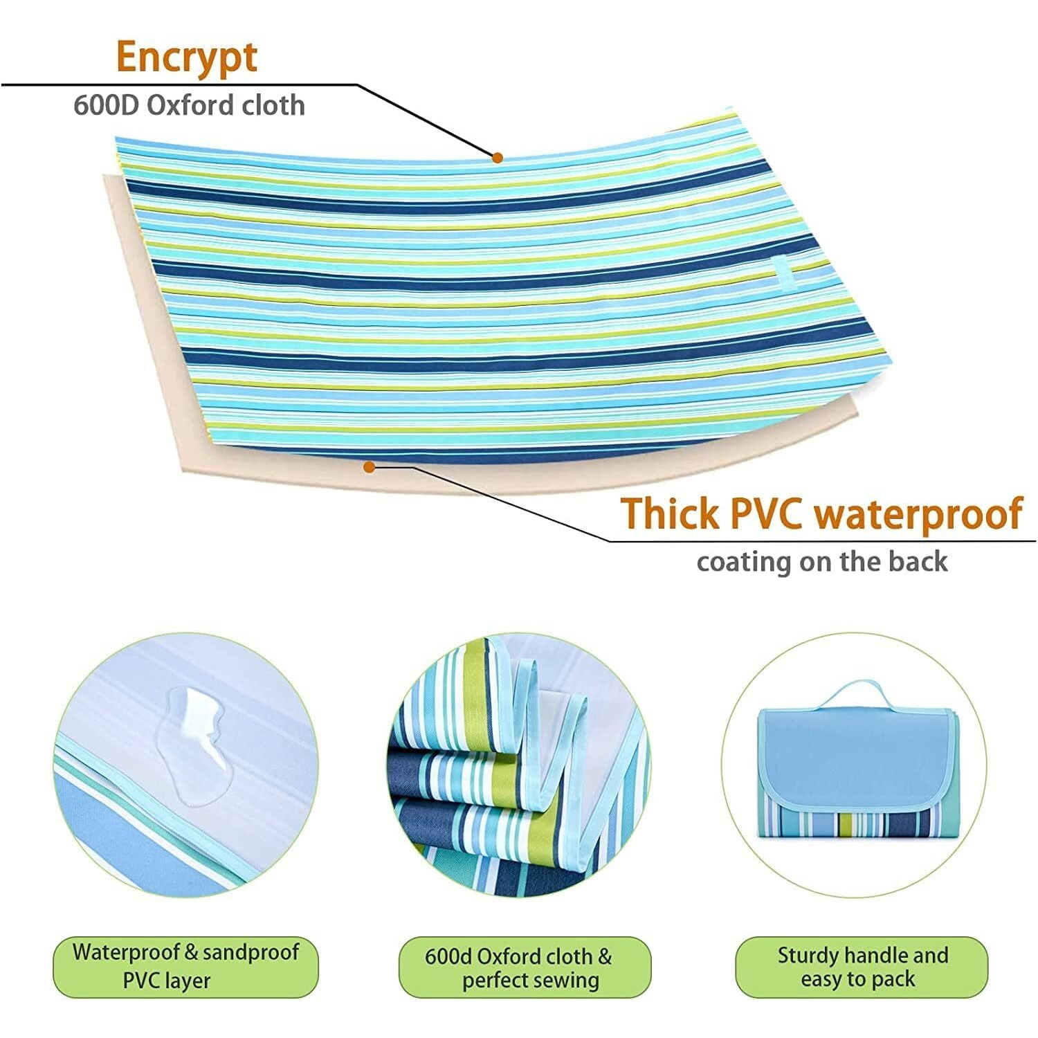 SENTAVIL Picnic Mat Large Outdoor Waterproof Sand Proof Portable Foldable Picnic mat for Lightweight for Spring Summer Vacation Camping, Beach, Park (1 Pc, Blue, 175x150 cm)