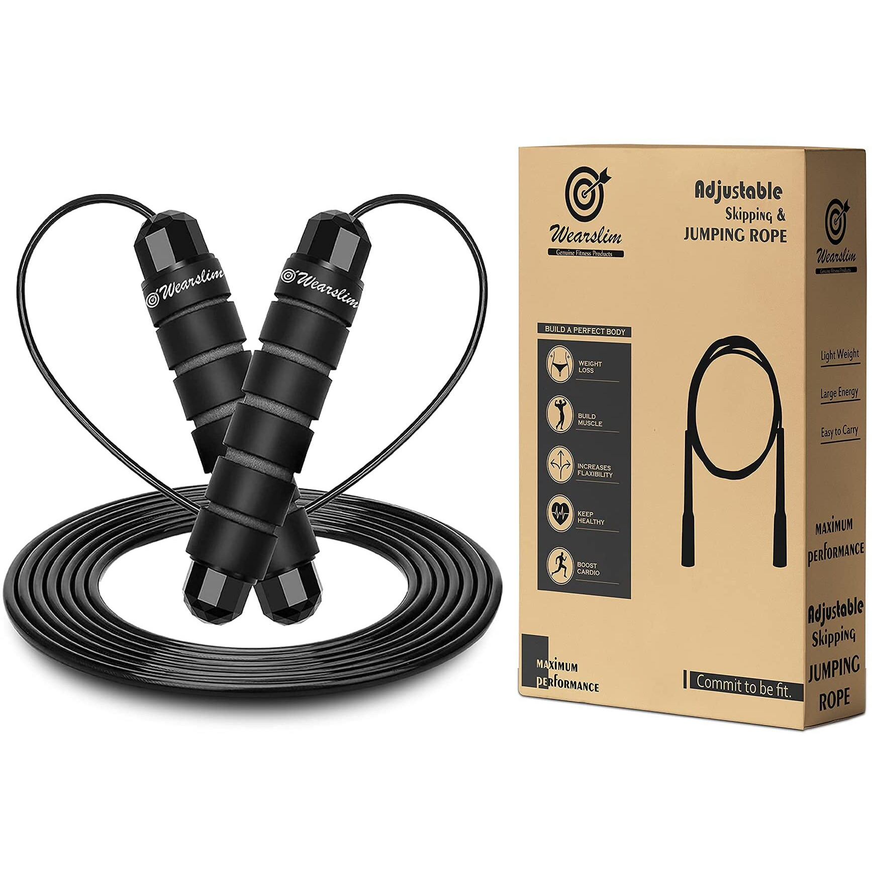 Wearslim Professional Skipping Rope with Ball Bearings Rapid Speed Jump Rope Cable and 6 Memory Foam Handles Ideal for Aerobic Exercise Like Speed Training, Extreme Jumping - Black