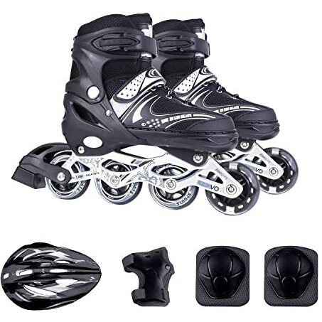 Diswa Adjustable Aluminium Body InLine Skates Combo Size M (34-39) for Unisex Adults , Black