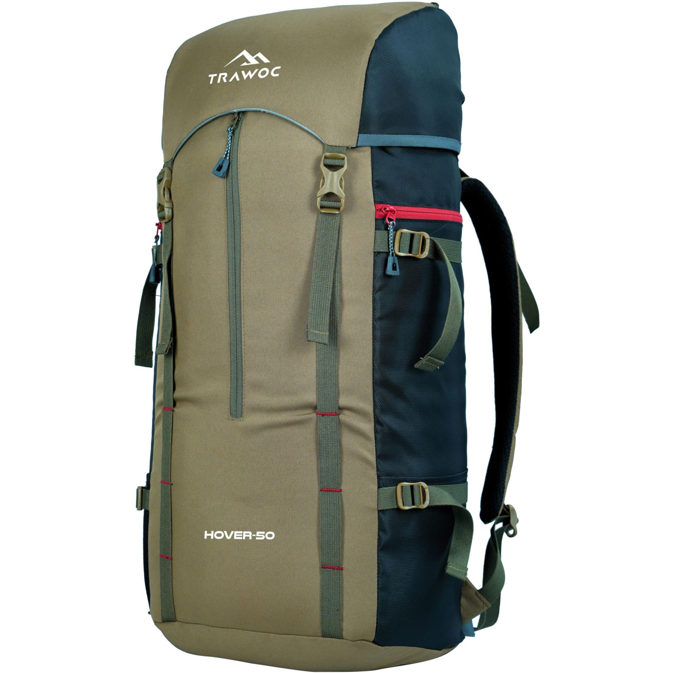 TRAWOC HOVER 50L Travel Backpack for Men & Women Trekking Hiking Rucksack Bag for Men & Women, LHK002, Olive Green