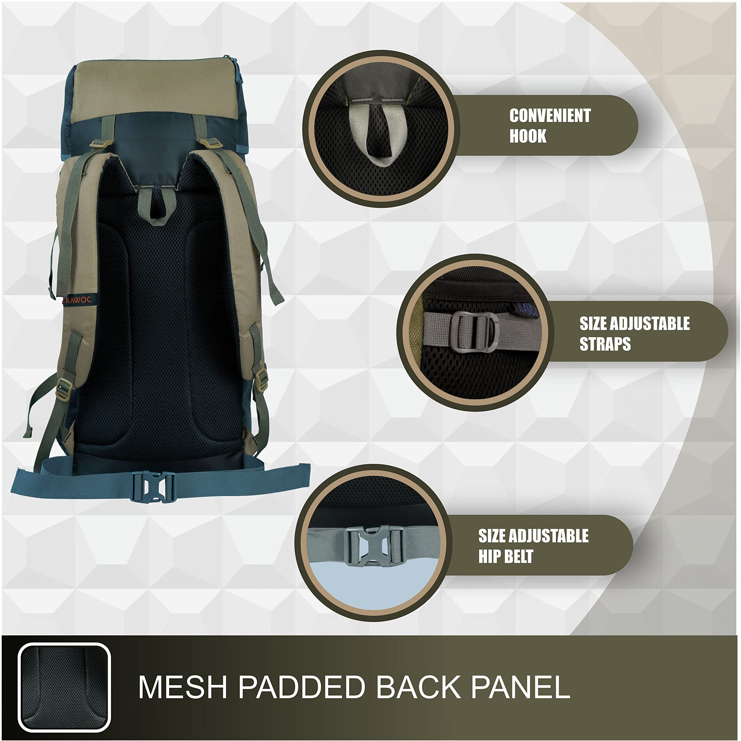 TRAWOC HOVER 50L Travel Backpack for Men & Women Trekking Hiking Rucksack Bag for Men & Women, LHK002, Olive Green