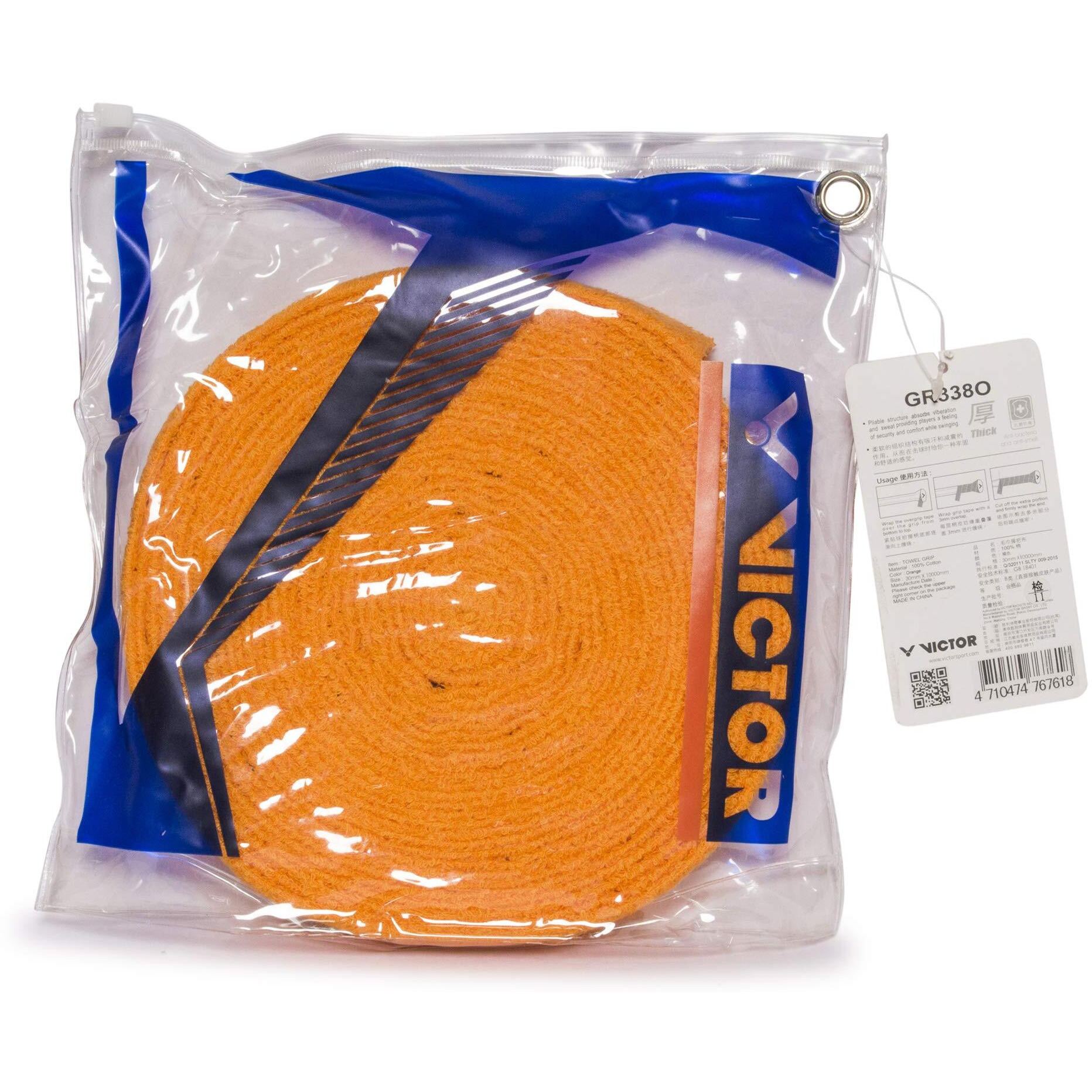 VICTOR GR-338 Badminton Racket Towel Grip (Orange,Cotton)