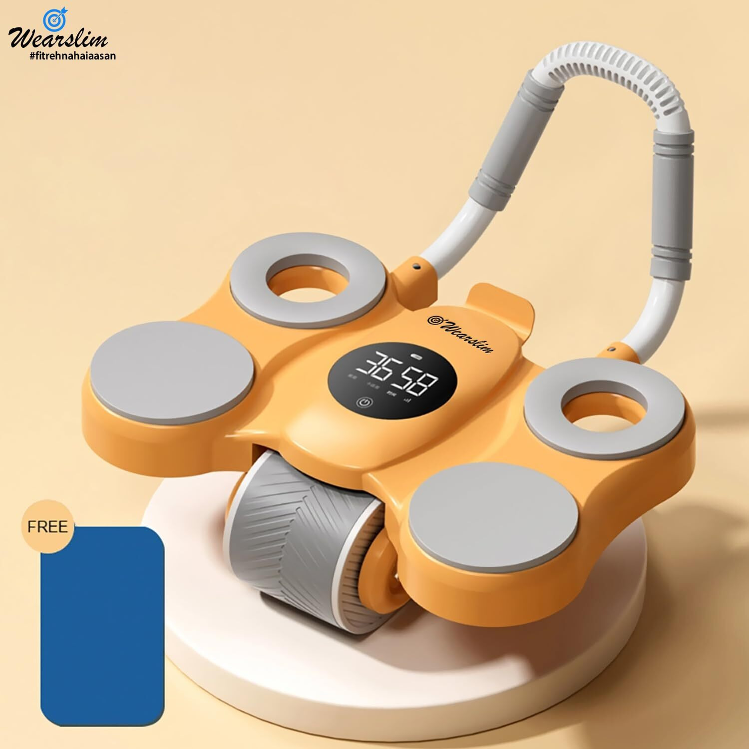 Wearslim Abs Roller for Men & Women| Advanced Ab Roller with Automatic Rebound| Abs Roller Wheel with 4 Strong Elbow Support & Digital Timer| Abdominal Strength Training Home Gym Equipment|For Abdominal Core Exercises, Core Strength, Plank and Full Body Strength Training