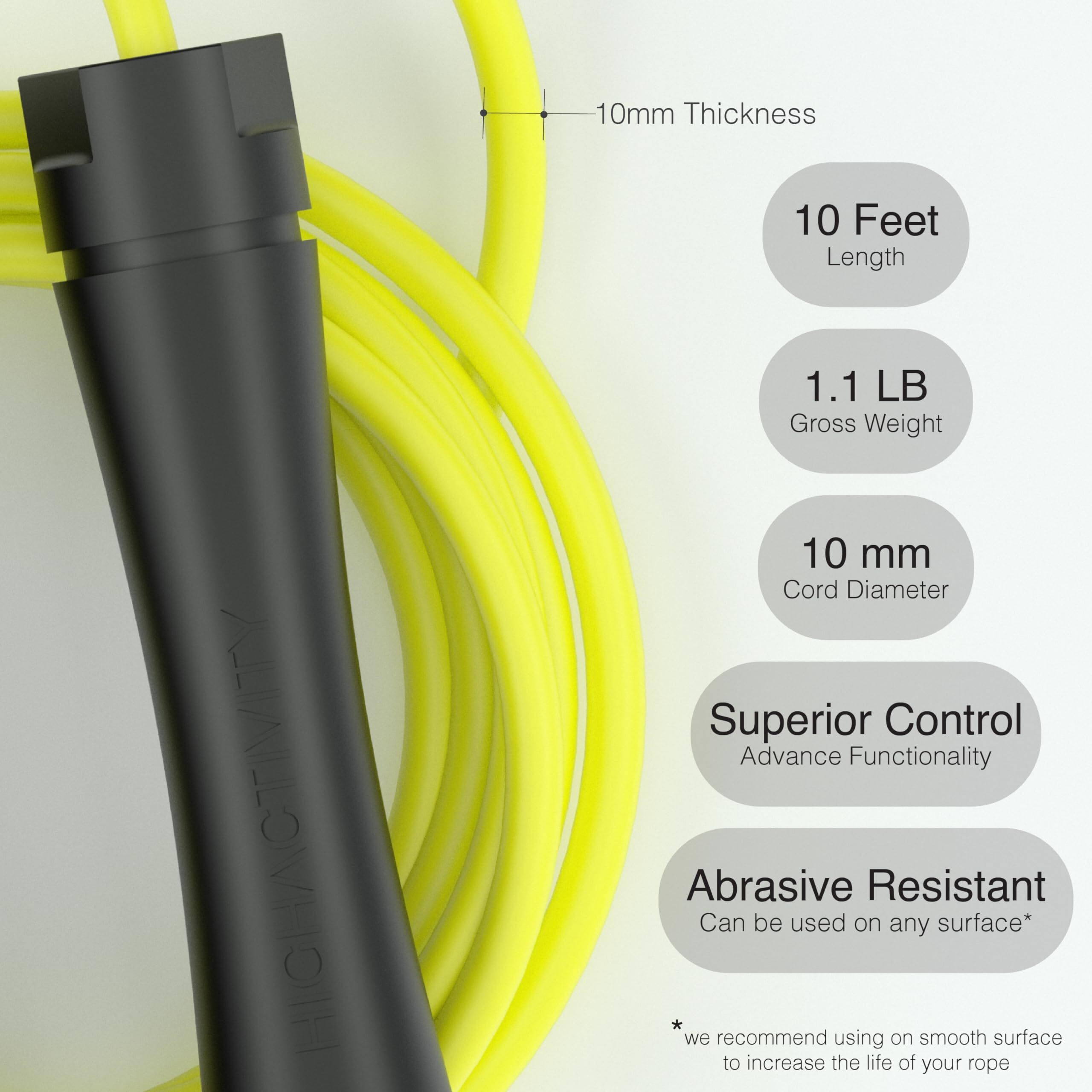 High Activity Polyvinyl Chloride - Adjustable Heavy Jump Rope For Men, Women & Children - Heavy Skipping Rope For Exercise Weighted Jump Rope Tangle Free Jumping Rope (10 Feet, Bright Xanthic)