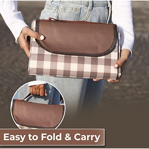 HOKIPO Picnic Mat, Camping & Outdoor Foldable Rectangular Shape Sleeping Mat Picnic Blanket With Waterproof Backing, 5X6 Feet, Checks Brown (Ar3919)