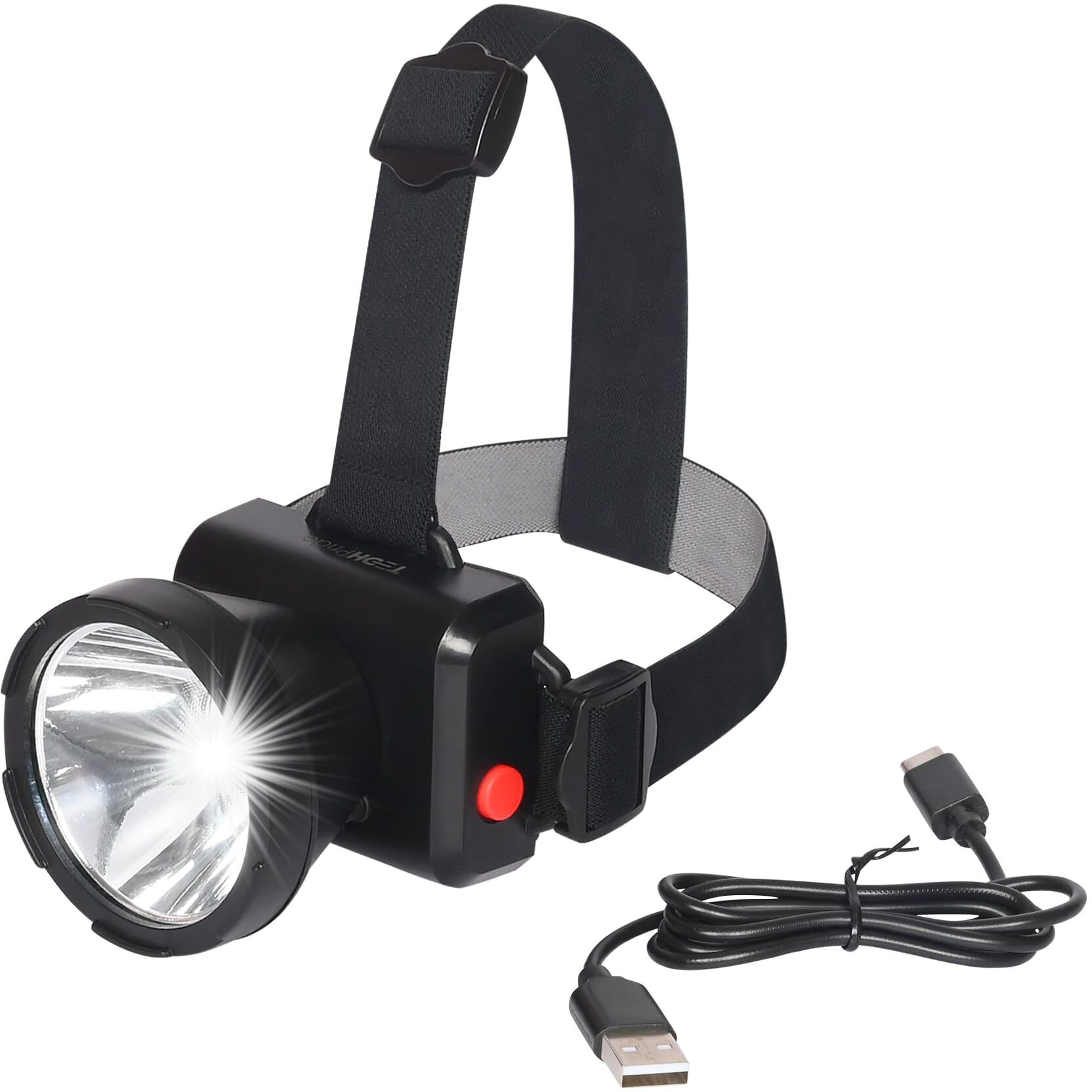 TechPride Rechargeable LED Head Torch Model Falcon, Head Light Upto 1km Range with 1200 mAh Lithium-ion Battery, for Farmers, Fishing, Camping, Caving, Hiking, Trekking, Cycling, Running etc