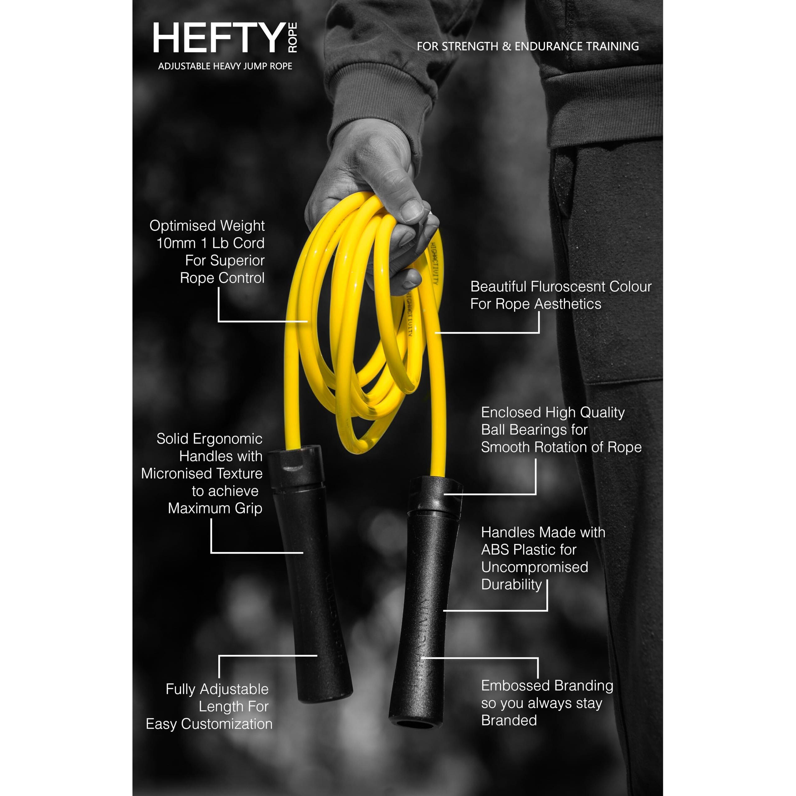 High Activity Polyvinyl Chlorine-Adjustable Heavy Jump Rope For Men,Women&Children-Heavy Skipping Rope For Men&Women Exercise Workout,Endurance&Weight Loss-Tangle Free Jumping Rope-10 Feet-Pop Yellow