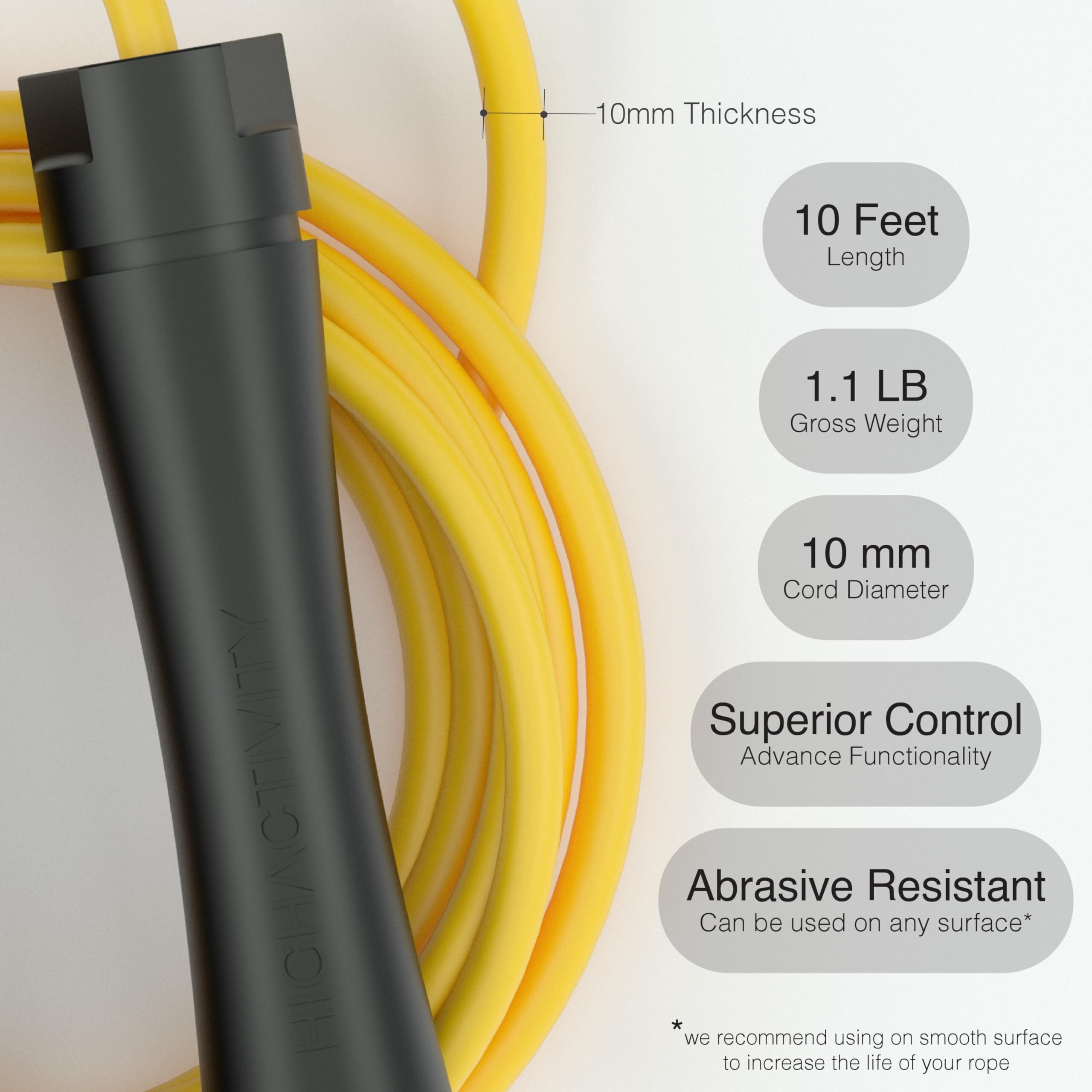 High Activity Polyvinyl Chlorine-Adjustable Heavy Jump Rope For Men,Women&Children-Heavy Skipping Rope For Men&Women Exercise Workout,Endurance&Weight Loss-Tangle Free Jumping Rope-10 Feet-Pop Yellow