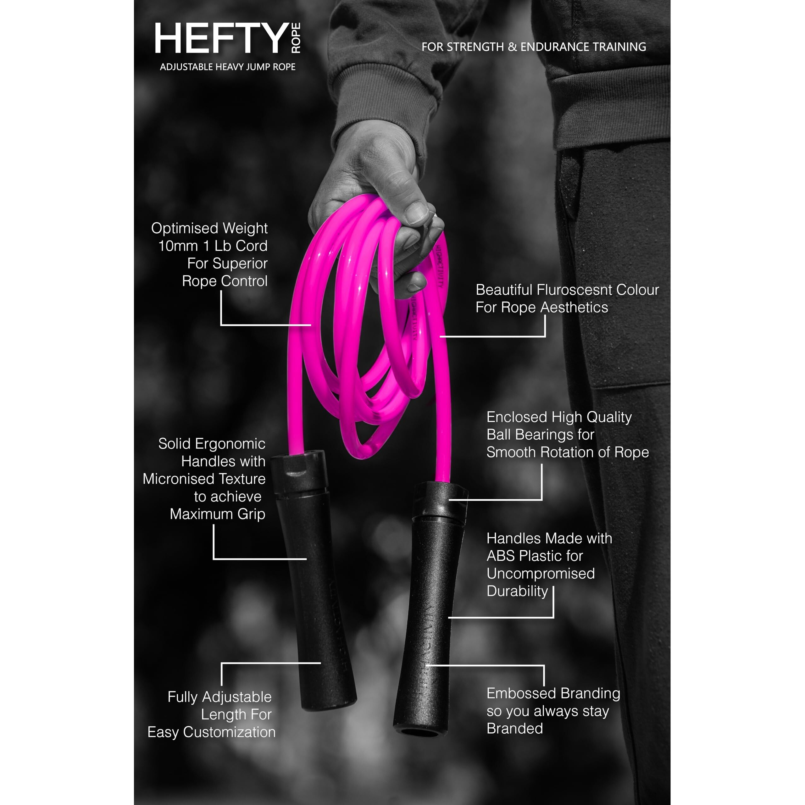High Activity Pvc - Adjustable Heavy Jump Rope For Men, Women & Children - Heavy Skipping Rope For Men & Women Exercise Workout, Endurance & Weight Loss - Tangle Free Jumping Rope-10 Feet- Neon Pink