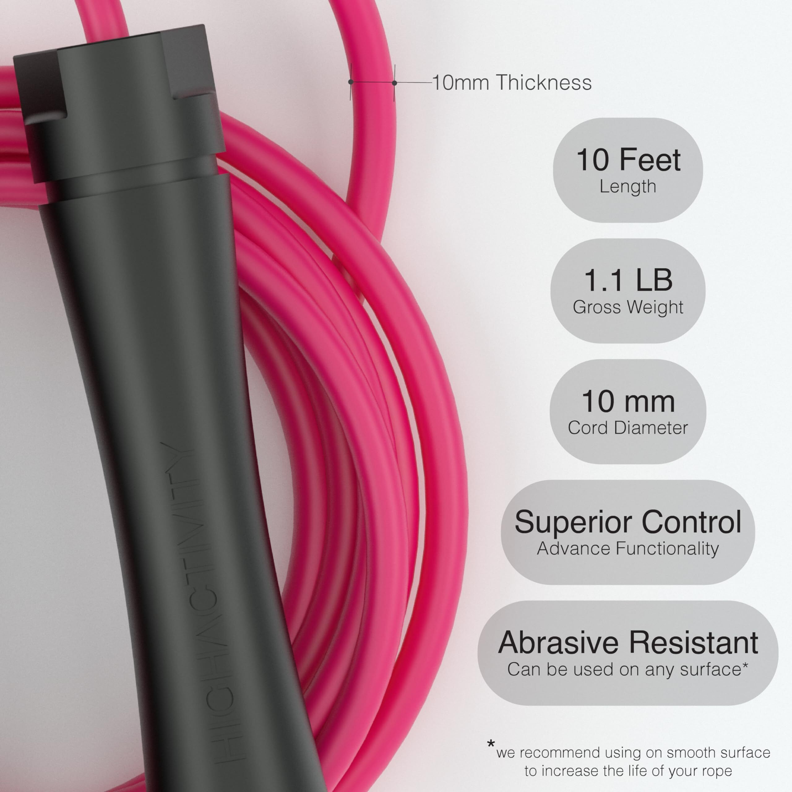 High Activity Pvc - Adjustable Heavy Jump Rope For Men, Women & Children - Heavy Skipping Rope For Men & Women Exercise Workout, Endurance & Weight Loss - Tangle Free Jumping Rope-10 Feet- Neon Pink