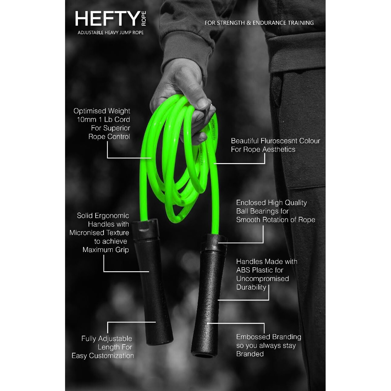 High Activity- Adjustable Heavy Jump Rope for Men, Women & Children - Heavy Skipping Rope for Exercise Weighted Jump Rope Tangle Free Jumping Rope (10 Feet, Neon Green)