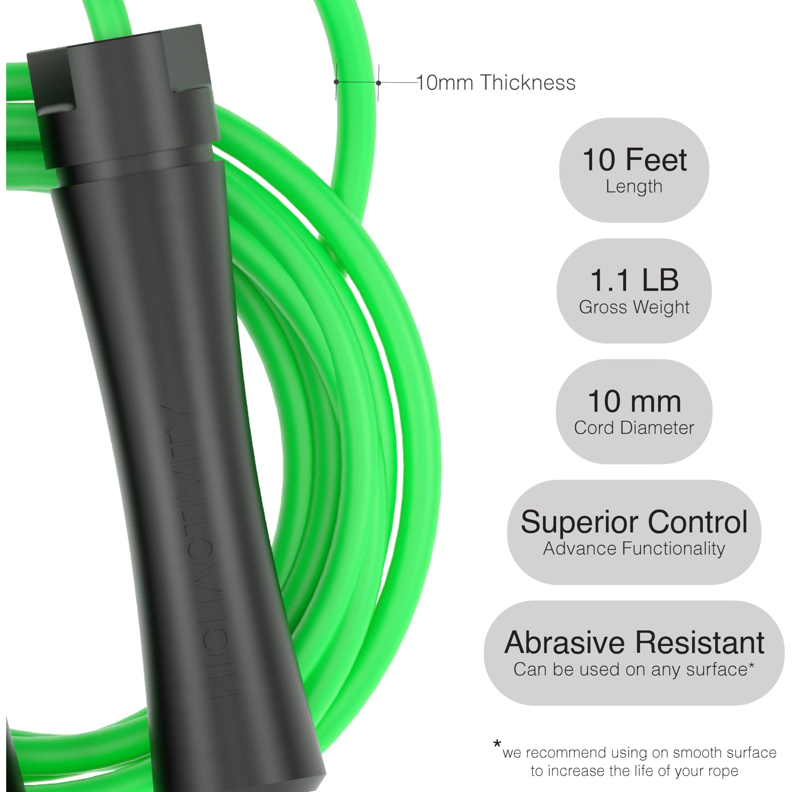 High Activity- Adjustable Heavy Jump Rope for Men, Women & Children - Heavy Skipping Rope for Exercise Weighted Jump Rope Tangle Free Jumping Rope (10 Feet, Neon Green)